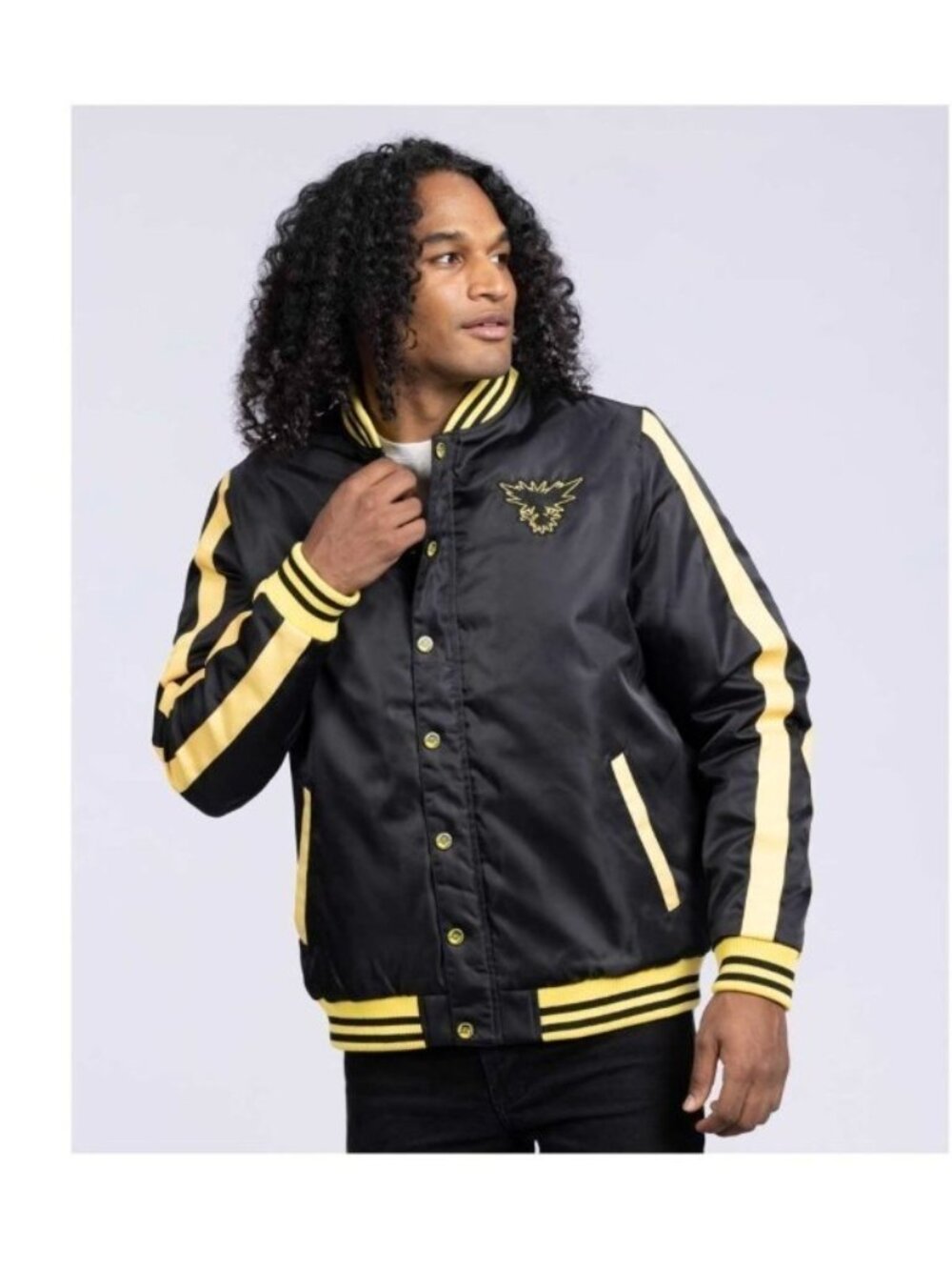 Pokemon Zapdos Snap button Insulated Adult Bomber Jacket - XS -Black /Yellow - Picture 3 of 12